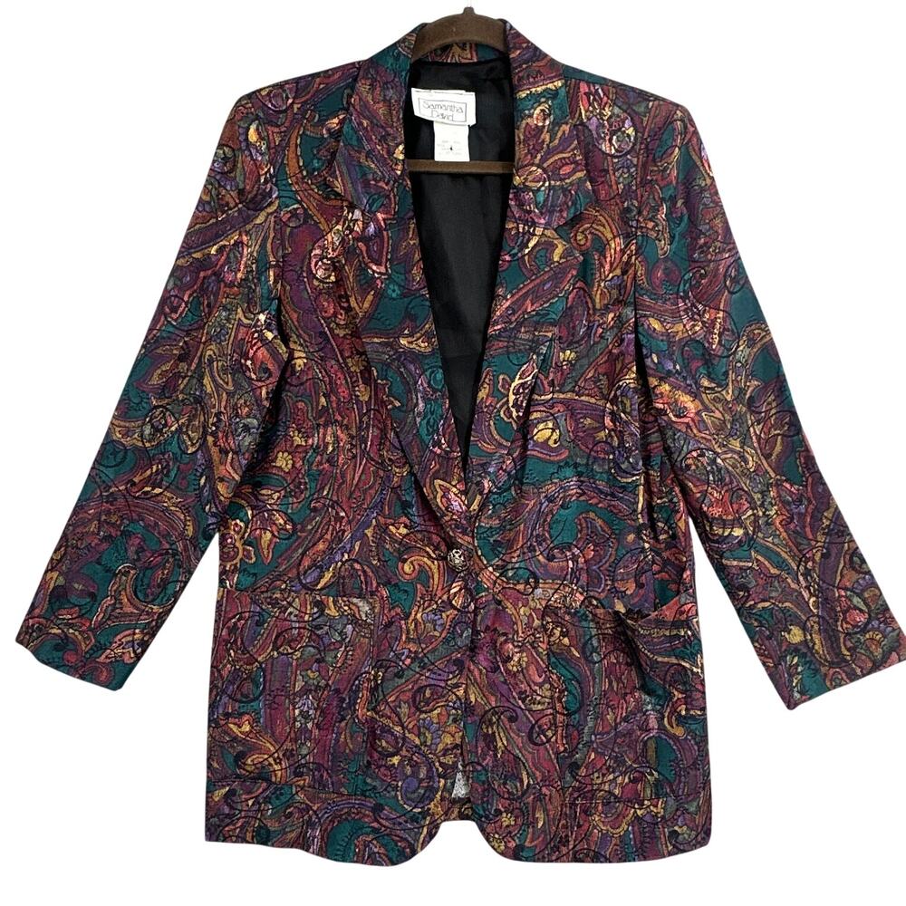 VTG 90s Paisley Tapestry Blazer Womens S Boho Indie Art Teacher Jacket